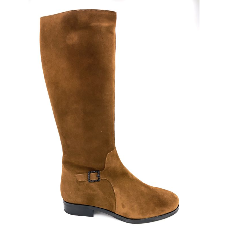 Botte cavalière en nubuck cognac | Grande taille femme | Ellen Kassel
