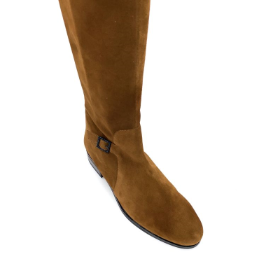 Botte cavalière en nubuck cognac | Grande taille femme | Ellen Kassel