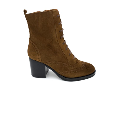 Bottine à lacets en nubuck cognac à talon | Petite pointure femme | Ellen Kassel