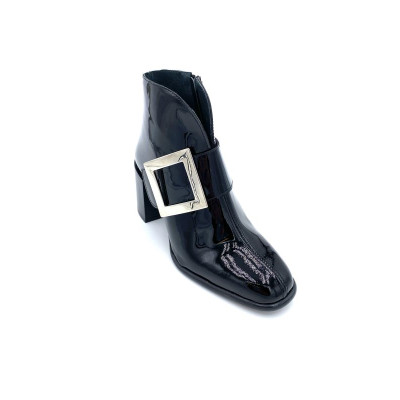 Bottine vernis noir à talon 70's | Petite taille femme | Ellen Kassel