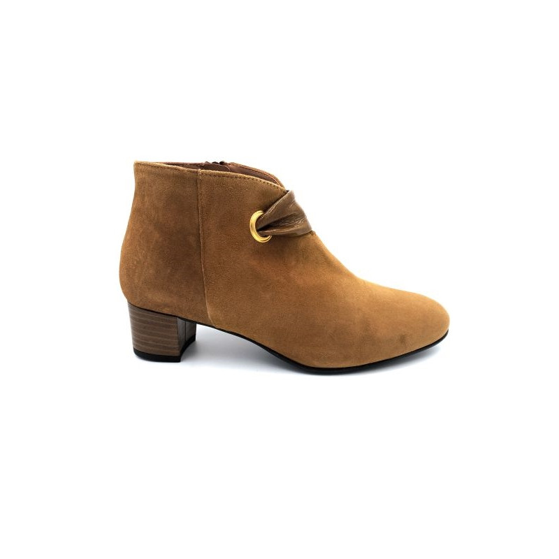 Bottine en velours cuir cognac | Petite taille femme | Ellen Kassel