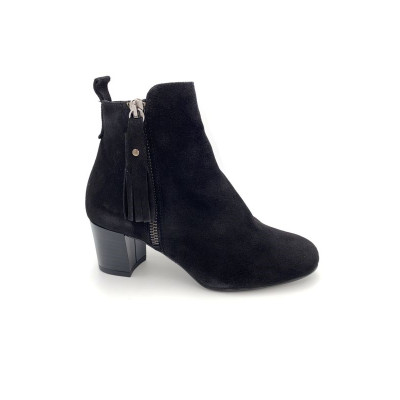 Bottine à zip à talon et fantaisie en nubuck noir | Petite pointure femme | Ellen Kassel