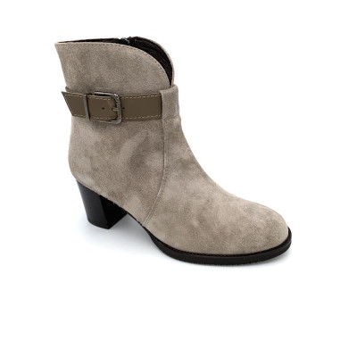 Bottine à talon en velours cuir taupe | Petite taille femme | Ellen Kassel