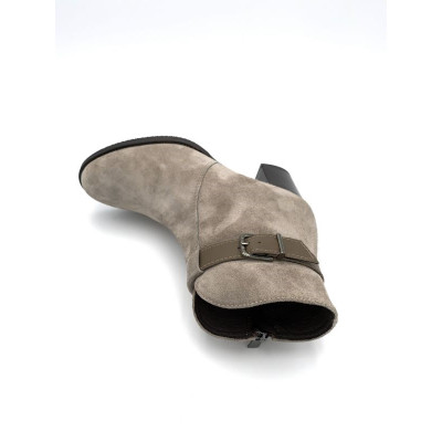 Bottine à talon en velours cuir taupe | Petite taille femme | Ellen Kassel