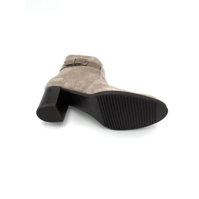 Bottine à talon en velours cuir taupe | Petite taille femme | Ellen Kassel