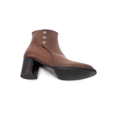 Bottine bouton cognac en cuir à talon | Petite pointure femme | Ellen Kassel