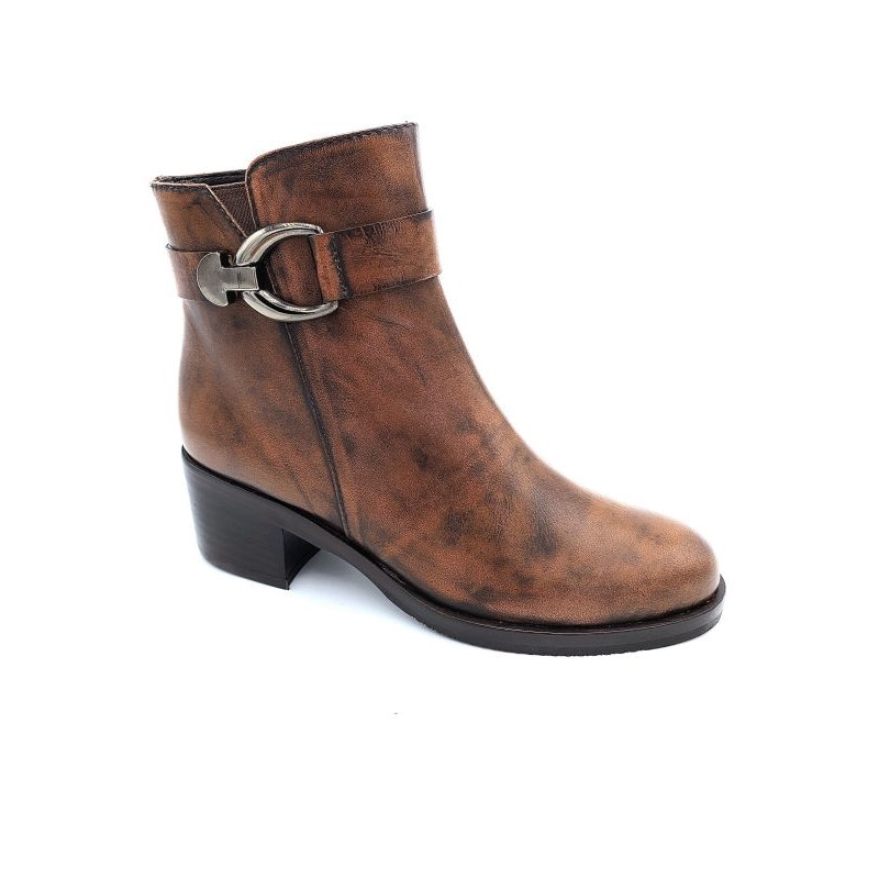 Bottine à boucle marron en cuir | Petite pointure femme | Ellen Kassel