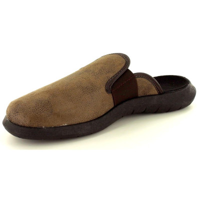 Chausson mule tissus marron | Grande taille homme | FARGEOT