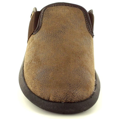 Chausson mule tissus marron | Grande taille homme | FARGEOT
