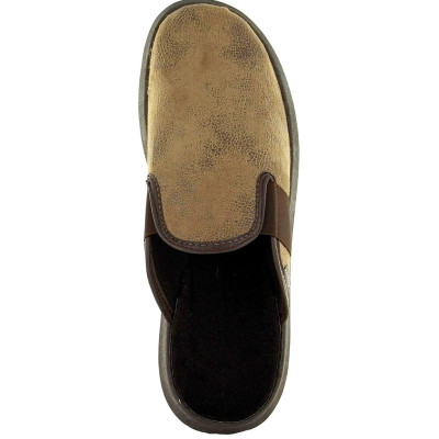 Chausson mule tissus marron | Grande taille homme | FARGEOT