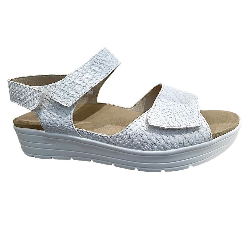 Sandale confort en cuir blanc|Grande taille femme|Solidus