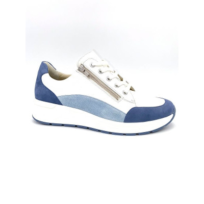 Tennis largeur K blanc, marine et ciel | Grande taille femme | Solidus