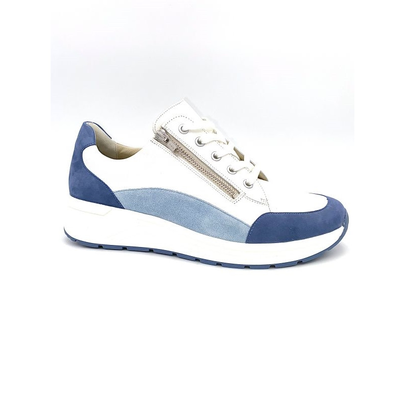 Tennis largeur K blanc, marine et ciel | Grande taille femme | Solidus