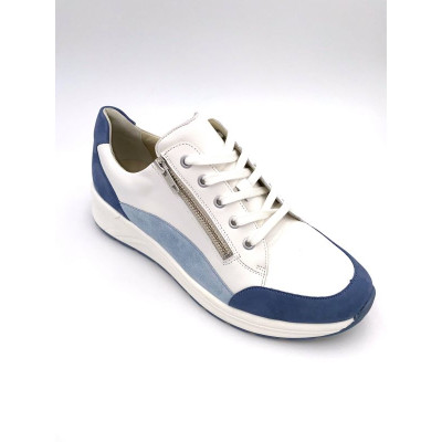 Tennis largeur K blanc, marine et ciel | Grande taille femme | Solidus