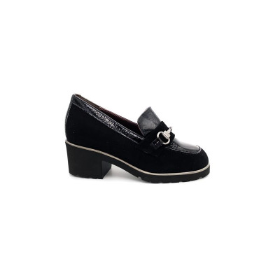 Mocassin à talon en velours vernis noir | Petite taille femme | Mini Maxi