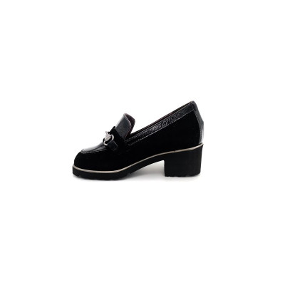 Mocassin à talon en velours vernis noir | Petite taille femme | Mini Maxi