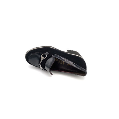 Mocassin à talon en velours vernis noir | Petite taille femme | Mini Maxi