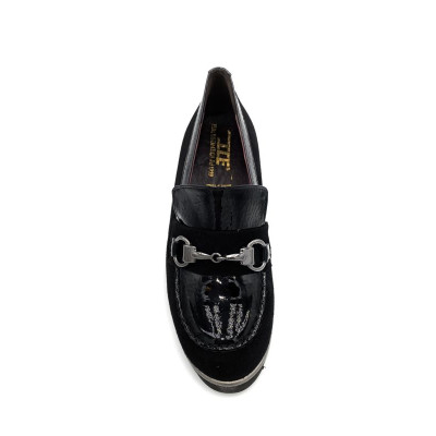 Mocassin à talon en velours vernis noir | Petite taille femme | Mini Maxi