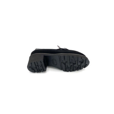 Mocassin à talon en velours vernis noir | Petite taille femme | Mini Maxi