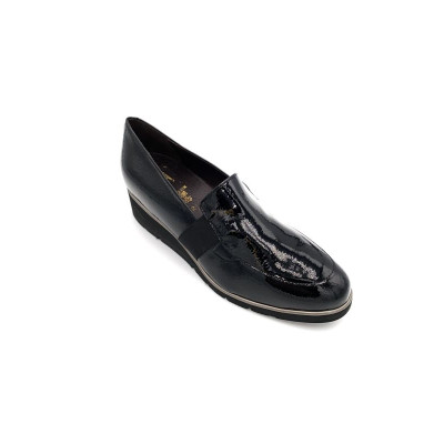 Mocassin habillé compensé en cuir vernis noir | Grande taille femme | Mini Maxi