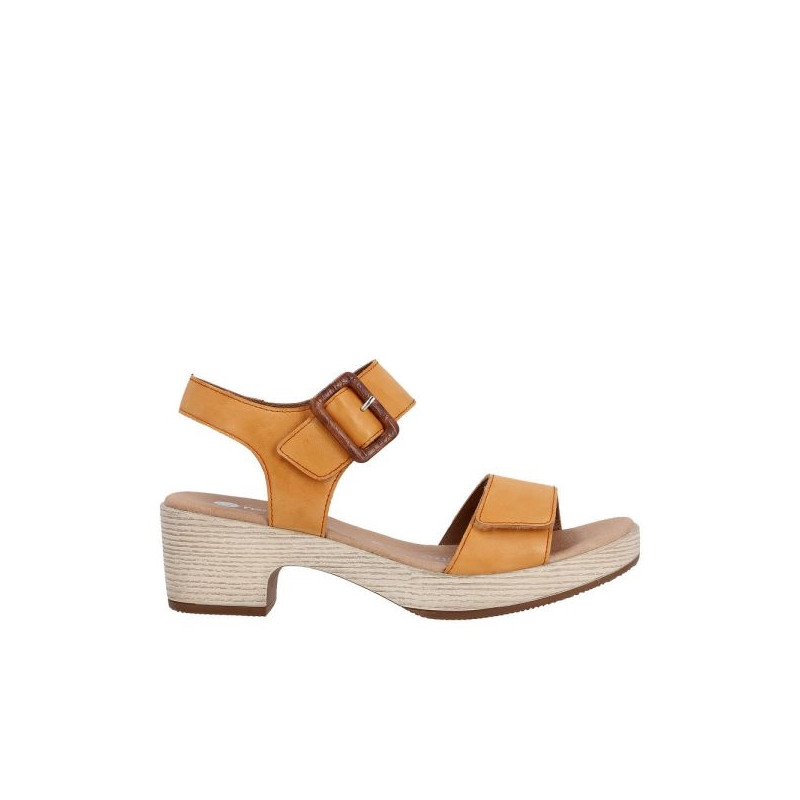 Sandale à semelle aspect bois en cuir mandarine|Grande taille femme|Remonte