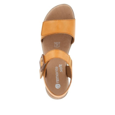 Sandale à semelle aspect bois en cuir mandarine|Grande taille femme|Remonte