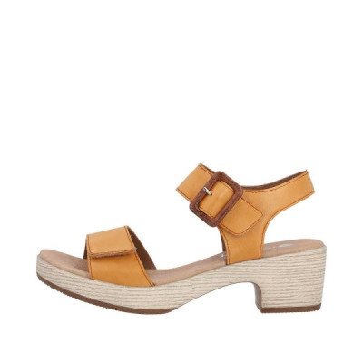 Sandale à semelle aspect bois en cuir mandarine|Grande taille femme|Remonte