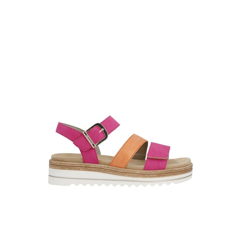 Sandale confort avec velcros cuir fushia-orange|Grande taille femme|Remonte