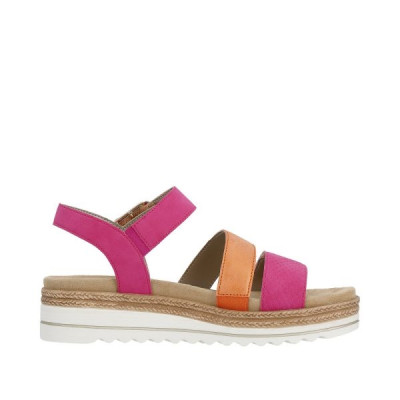 Sandale confort avec velcros cuir fushia-orange|Grande taille femme|Remonte