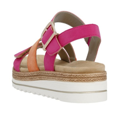 Sandale confort avec velcros cuir fushia-orange|Grande taille femme|Remonte