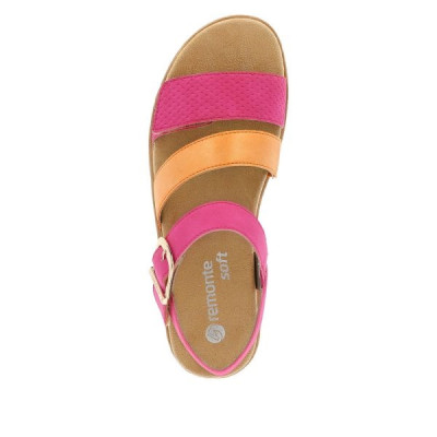 Sandale confort avec velcros cuir fushia-orange|Grande taille femme|Remonte