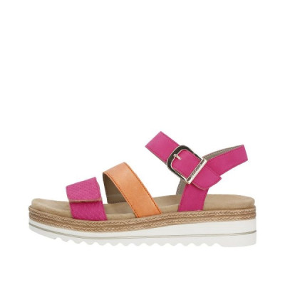 Sandale confort avec velcros cuir fushia-orange|Grande taille femme|Remonte