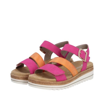 Sandale confort avec velcros cuir fushia-orange|Grande taille femme|Remonte