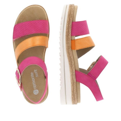 Sandale confort avec velcros cuir fushia-orange|Grande taille femme|Remonte