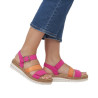 Sandale confort avec velcros cuir fushia-orange|Grande taille femme|Remonte