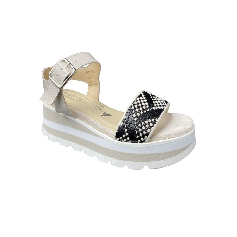 Sandale compensée en velours cuir creme|Petite taille femme|Softwaves