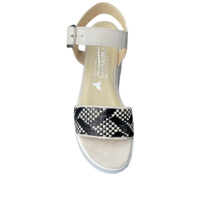 Sandale compensée en velours cuir creme|Petite taille femme|Softwaves