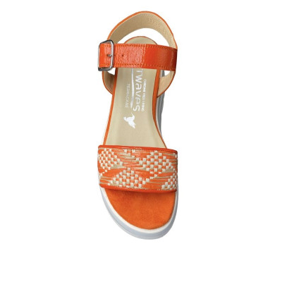 Sandale compensée en velours cuir mandarine|Petite taille femme|Softwaves