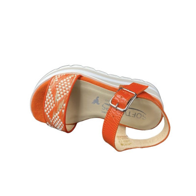 Sandale compensée en velours cuir mandarine|Petite taille femme|Softwaves