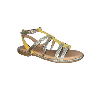 Sandale plate en cuir or et moutarde|Grande taille femme|Adige