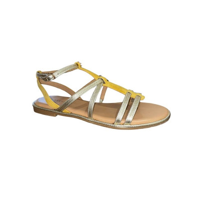 Sandale plate en cuir or et moutarde|Grande taille femme|Adige