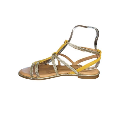Sandale plate en cuir or et moutarde|Grande taille femme|Adige