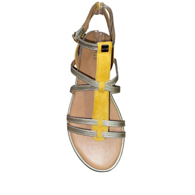 Sandale plate en cuir or et moutarde|Grande taille femme|Adige