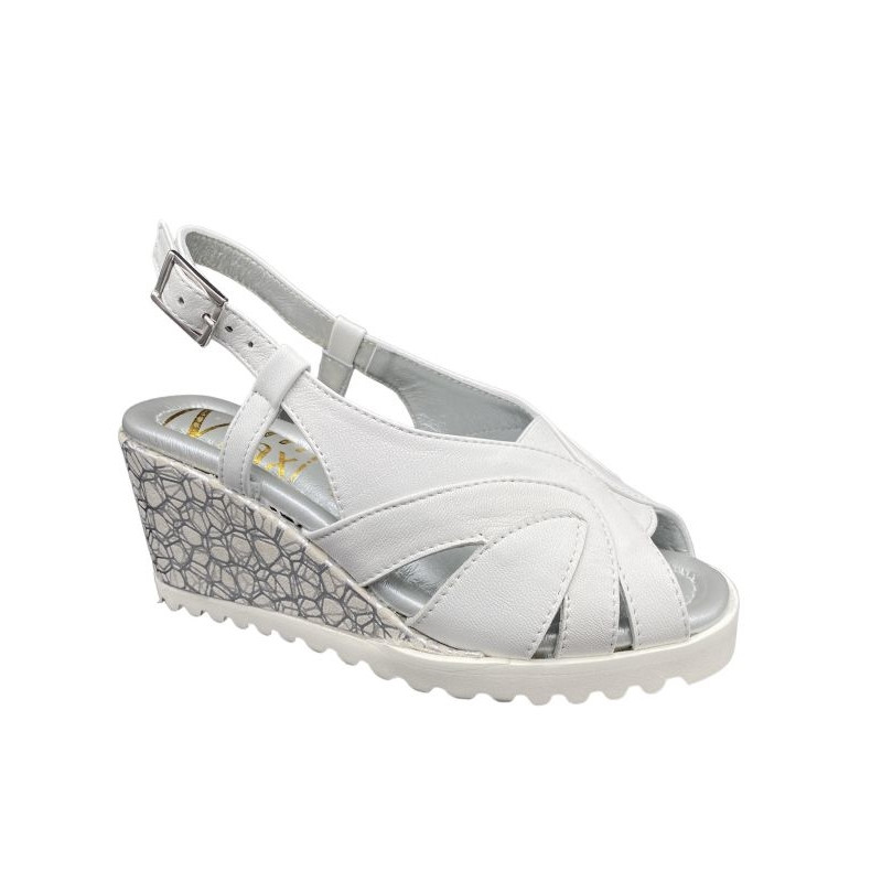 Sandale compensée emboitante en cuir blanc|Petite taille femme|Ellen Kassel