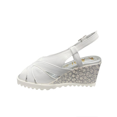 Sandale compensée emboitante en cuir blanc|Petite taille femme|Ellen Kassel