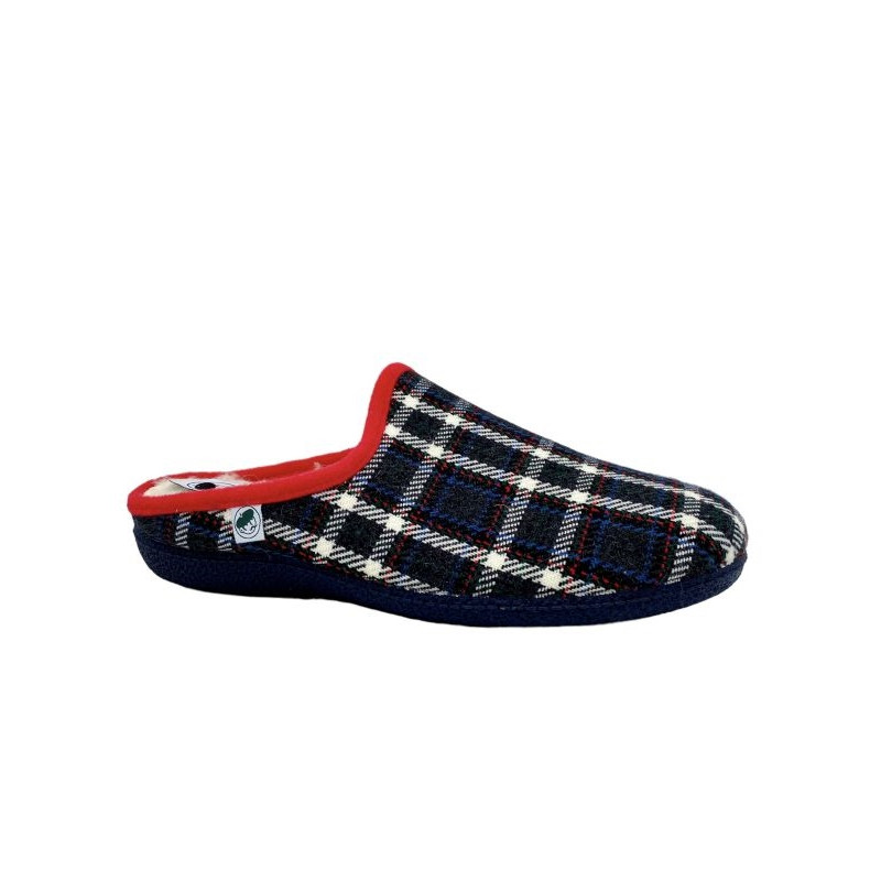 Mule d'intérieur écossaise marine|Grande taille homme|La Bande à Mich'