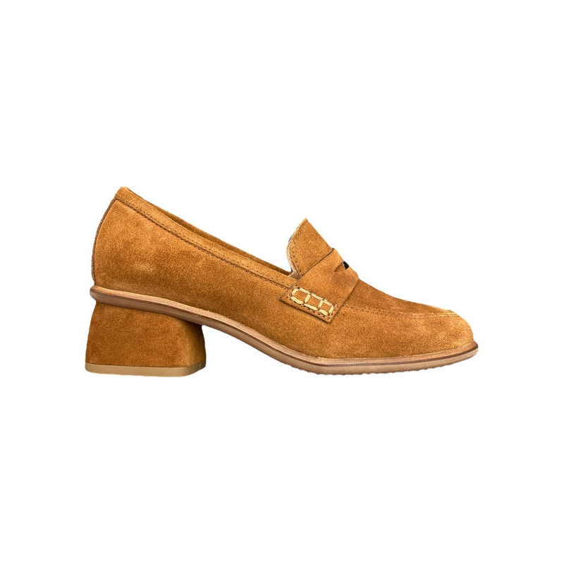 Mocassins en cuir, velours, cognac, talon, 4 cm, | petite taille femme  | Ellen Kassel