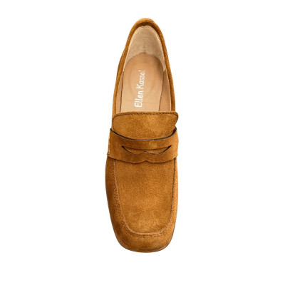 Mocassins en cuir, velours, cognac, talon, 4 cm, | petite taille femme  | Ellen Kassel