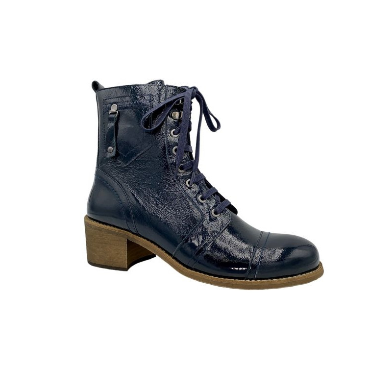 Bottines en cuir vernis bleu  | grande taille femme  |Pintodiblu