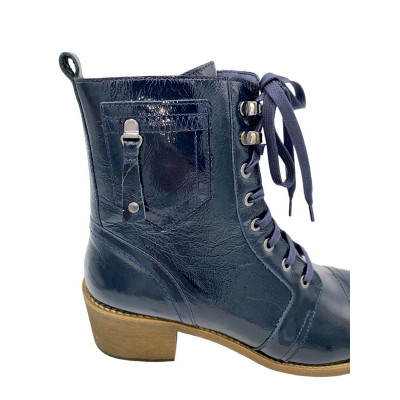 Bottines en cuir vernis bleu  | grande taille femme  |Pintodiblu